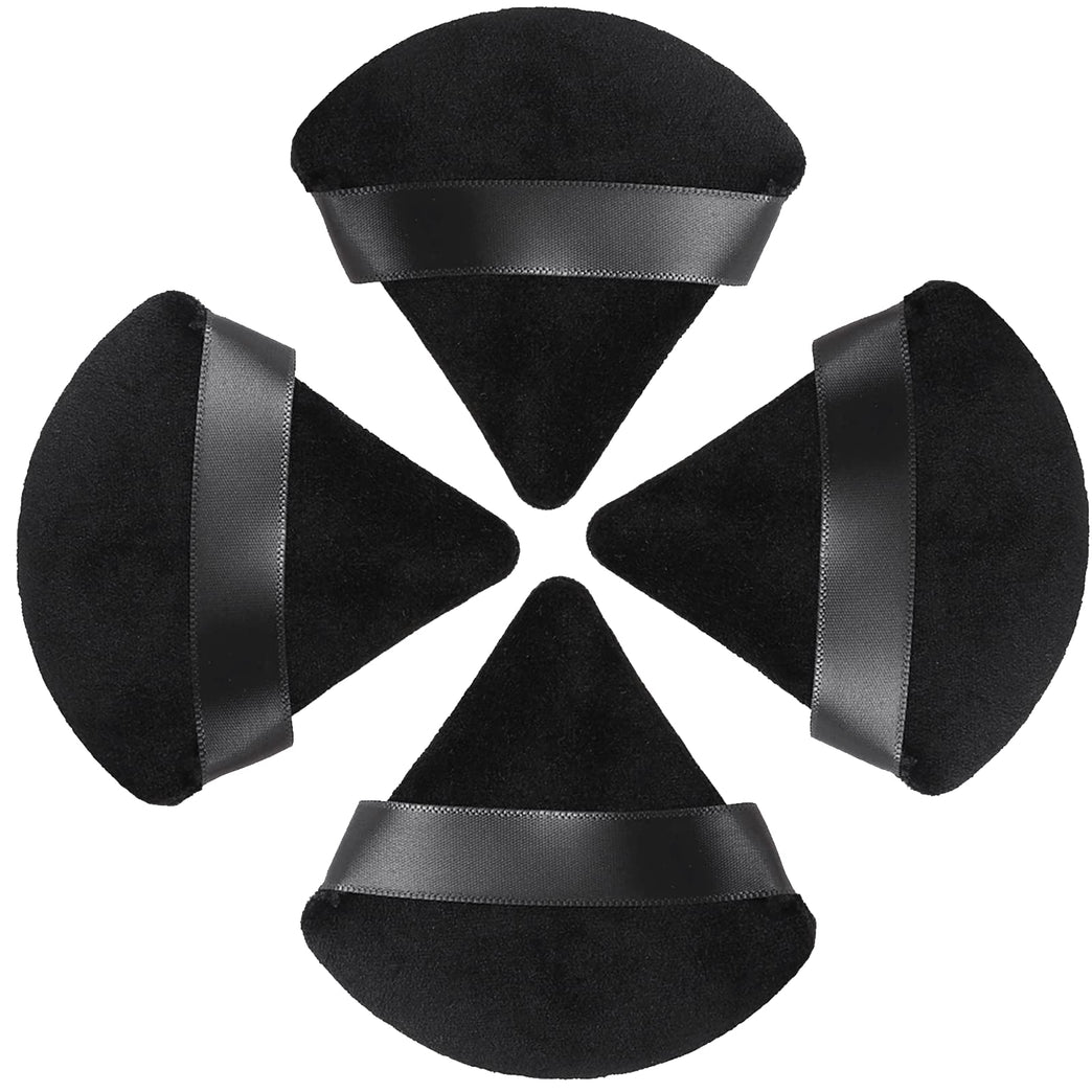 Makeup Powder Puffs, 4 Pack - Triangular, Washable Sponge with Strap for Wet or Dry Cosmetics