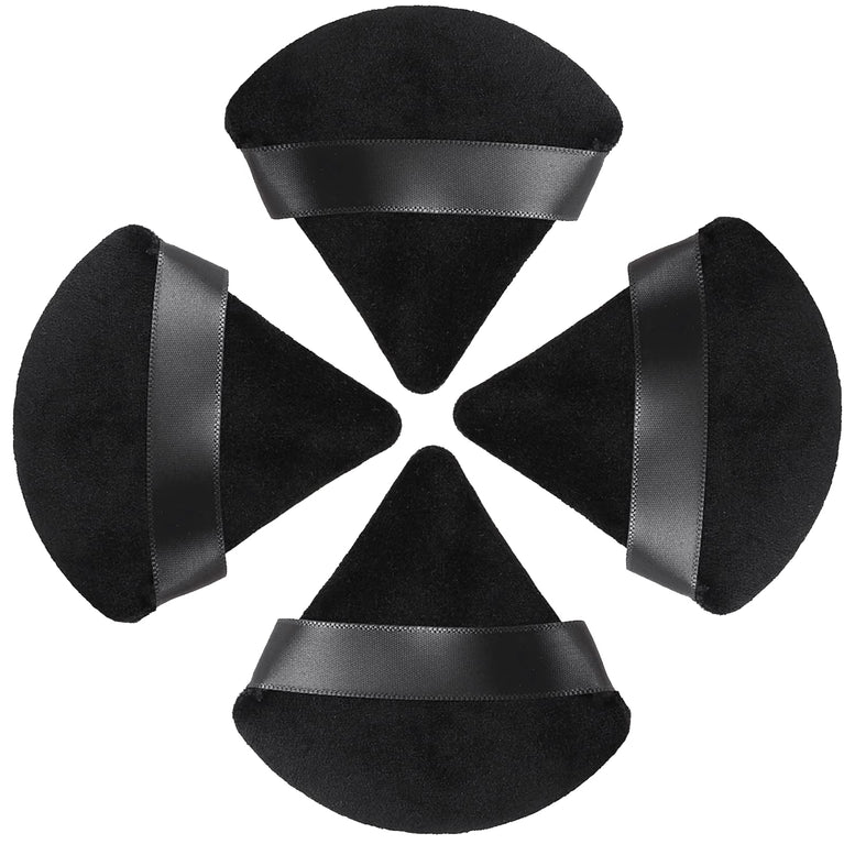 Makeup Powder Puffs, 4 Pack - Triangular, Washable Sponge with Strap for Wet or Dry Cosmetics