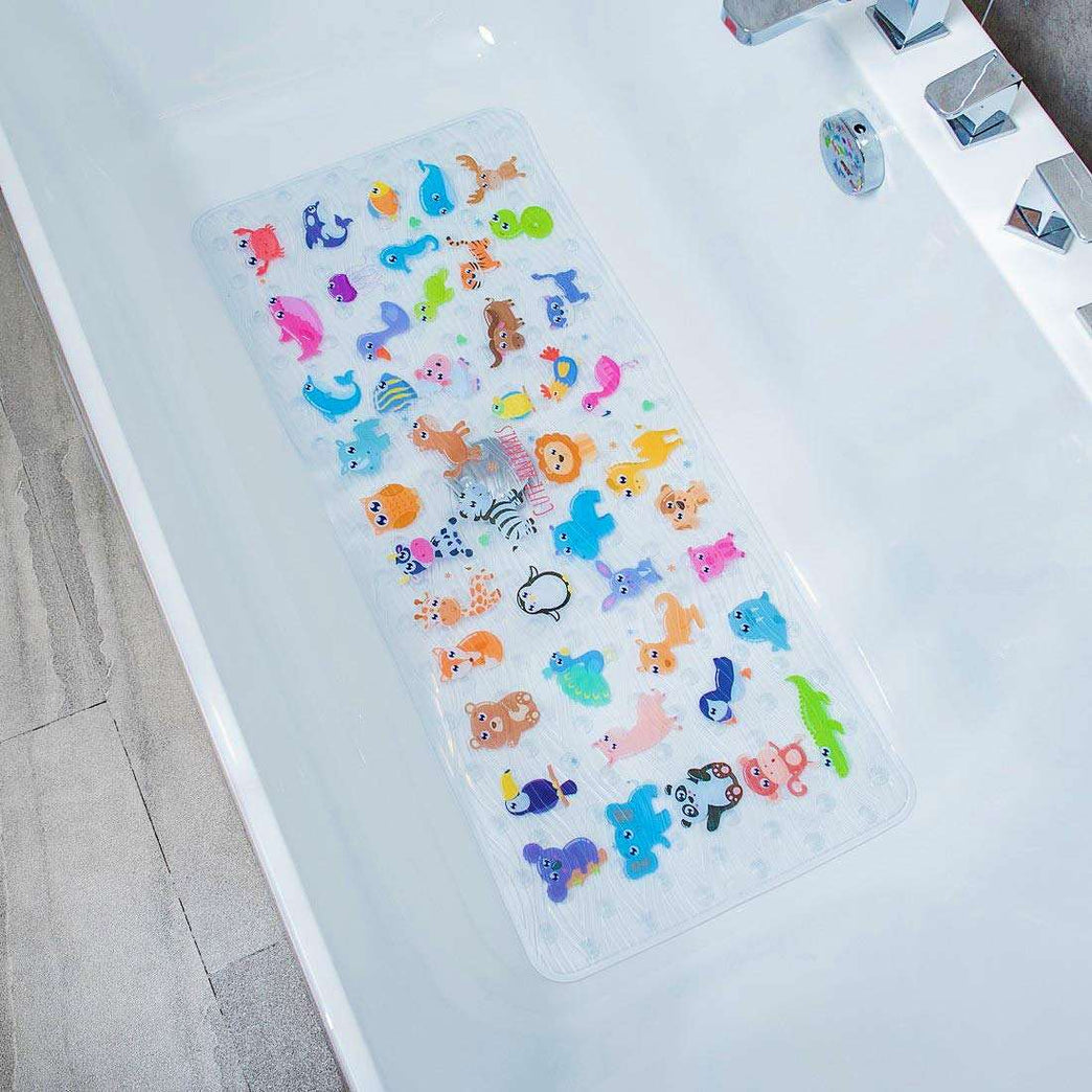 BEEHOMEE Bath Mats for Tub - Large Cartoon Non-Slip Bathroom Bathtub Mat Anti-Slip Shower Mats for Floor 88 x 38 cms,Machine Washable XL Size Bathroom Mats(Zoo)