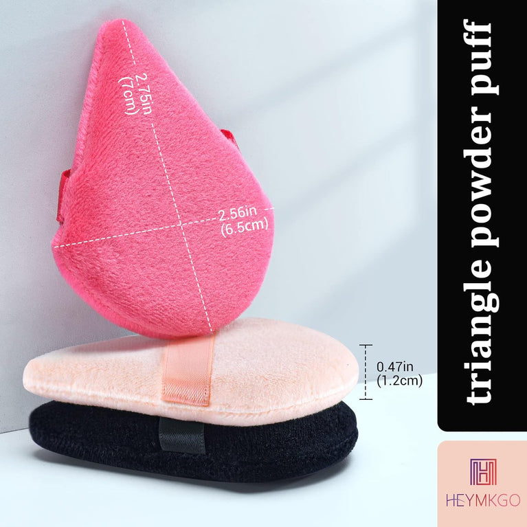Makeup Powder Puffs, 4 Pack - Triangular, Washable Sponge with Strap for Wet or Dry Cosmetics