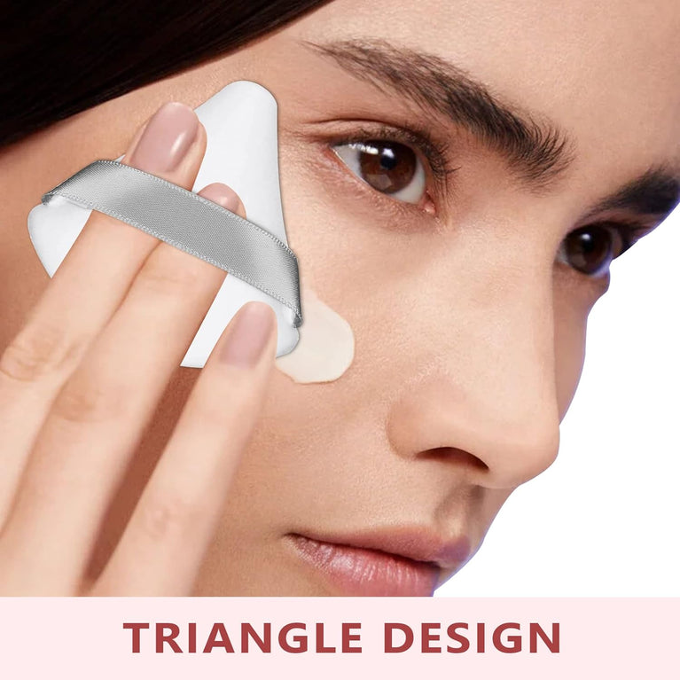 2-Pack Plush Triangle Makeup Sponges with Strap - Soft Reusable Cosmetic Puffs for Wet and Dry Use