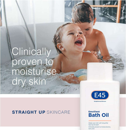 E45 Bath Oil 500 ml – E45 Bath Oil Emollient to Moisturise & Hydrate Dry Skin – Gently Cleanses for Soft Skin – Soap Free & Perfume Free Emollient Bath & Shower Oil Body Wash - Dermatologically Tested