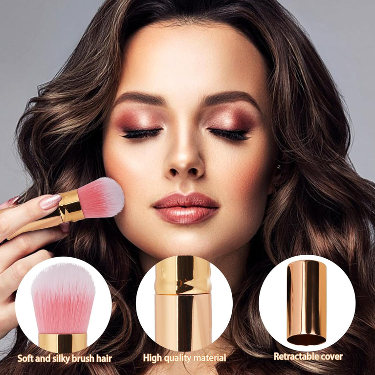 2 Pack Makeup Brush Duo with Retractable Design, Protective Covers, Fine Bristles for Flawless Bronzer