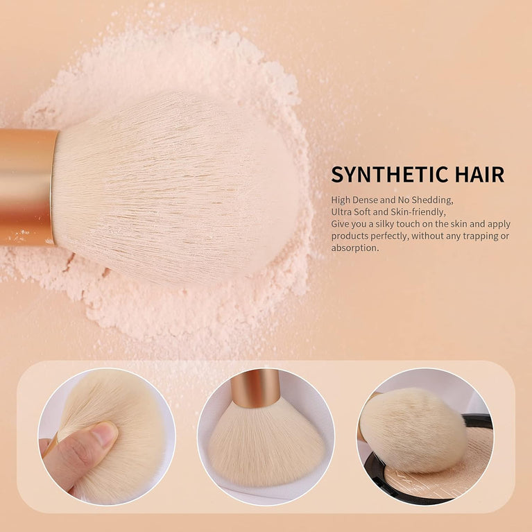 3-Piece Makeup Brush Set – White – Powder, Concealer and Blush Brushes, Vegan