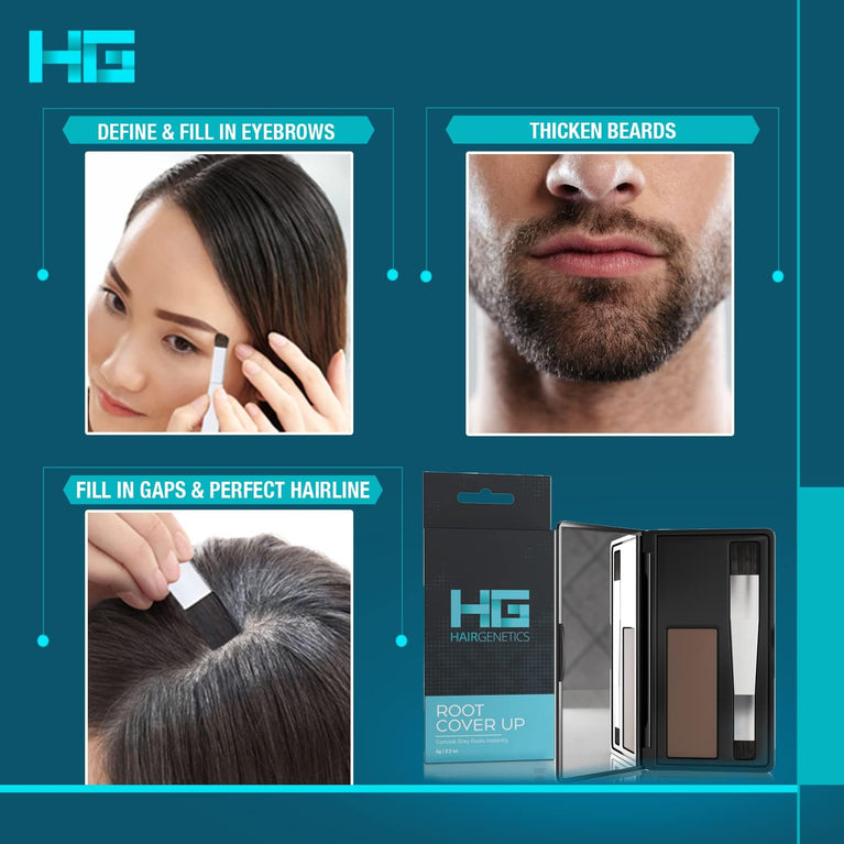Hair Genetics Dark Brown Root Touch Up Powder with Full Grey Coverage, Ideal for Eyebrows and Beards