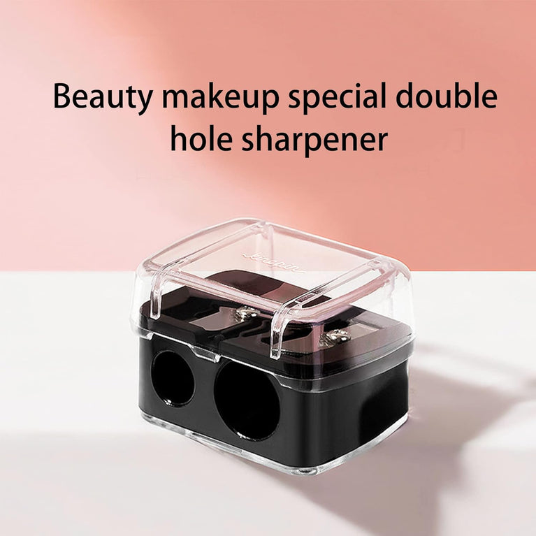 Dual Hole Makeup Pencil Sharpener with Detachable Cover for Eyeliner, Lip Liner & Eyebrow Pencils - Compact, Portable & Durable Cosmetic Tool