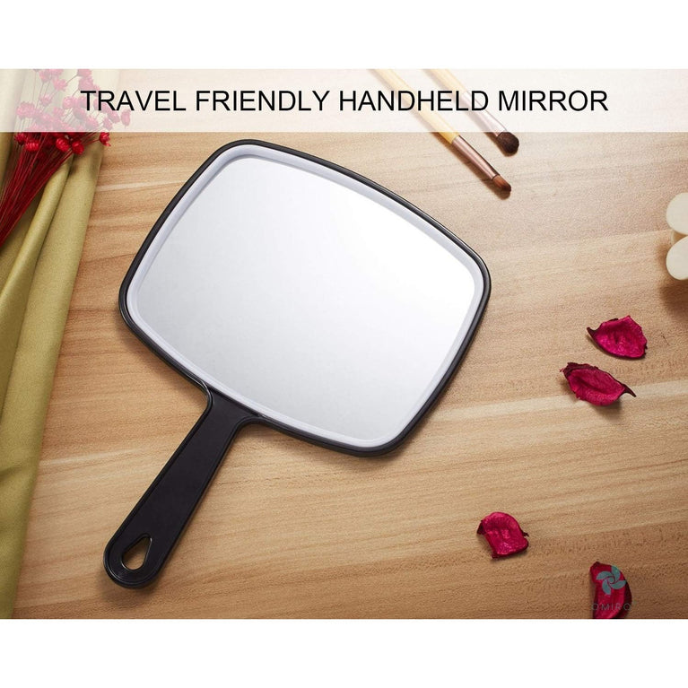 Classic Black Handheld Mirror with Handle, Single-Sided Square Design