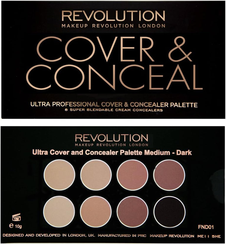 Revolution Beauty Ultimate Coverage Concealer Palette - 8 Shades, Light, Cruelty-Free, 10g