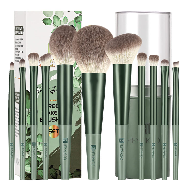 Green Goddess Makeup Brush Set - 11pcs Premium Synthetic Bristles in Stylish Gift Box