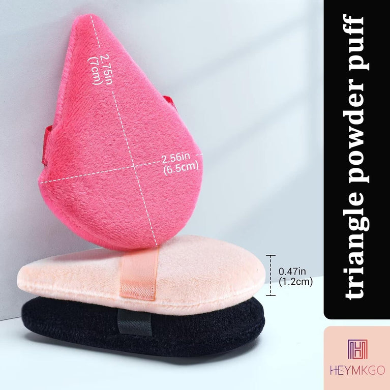 Makeup Powder Puffs, 4 Pack - Triangular, Washable Sponge with Strap for Wet or Dry Cosmetics