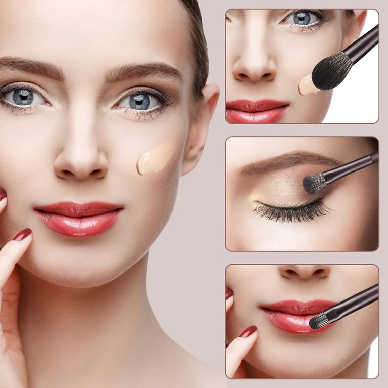 Flawless Face Essentials: 12-Piece Coffee Makeup Brush Set with Stylish Pink Handles