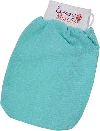 Moroccan Exfoliating Kessa Glove Blue Hammam Scrub Mitt Made in Morocco Premium Quality Helps Cleanse Skin, Remove Fake Tan and Ingrown Hair (Pack of 1)