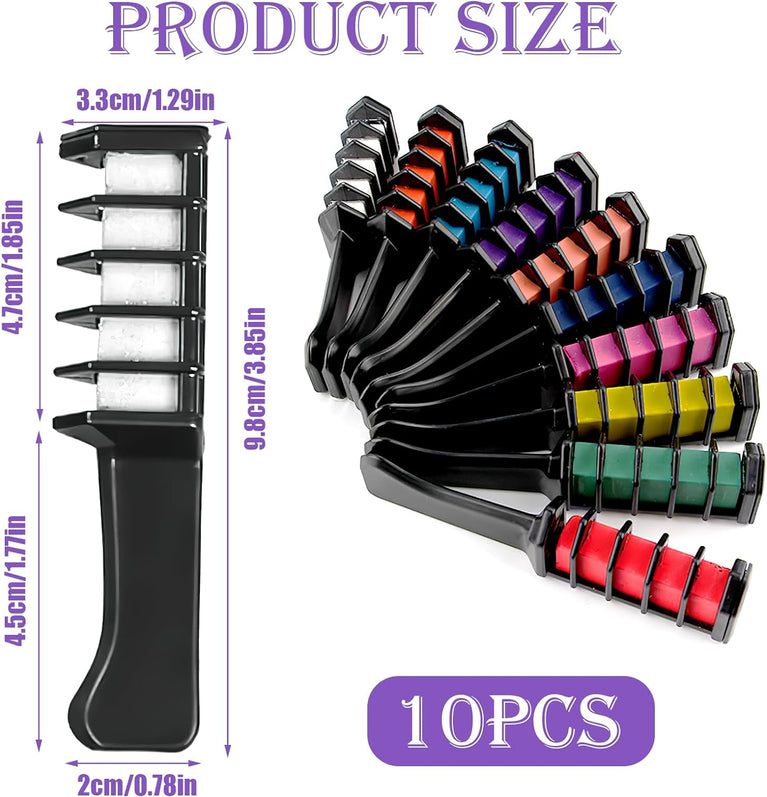10 Vibrant Hair Chalk Comb Set for Girls - Temporary Coloring Fun for Kids Age 5+ - Safe and Washable Dye Kit for Parties and Play