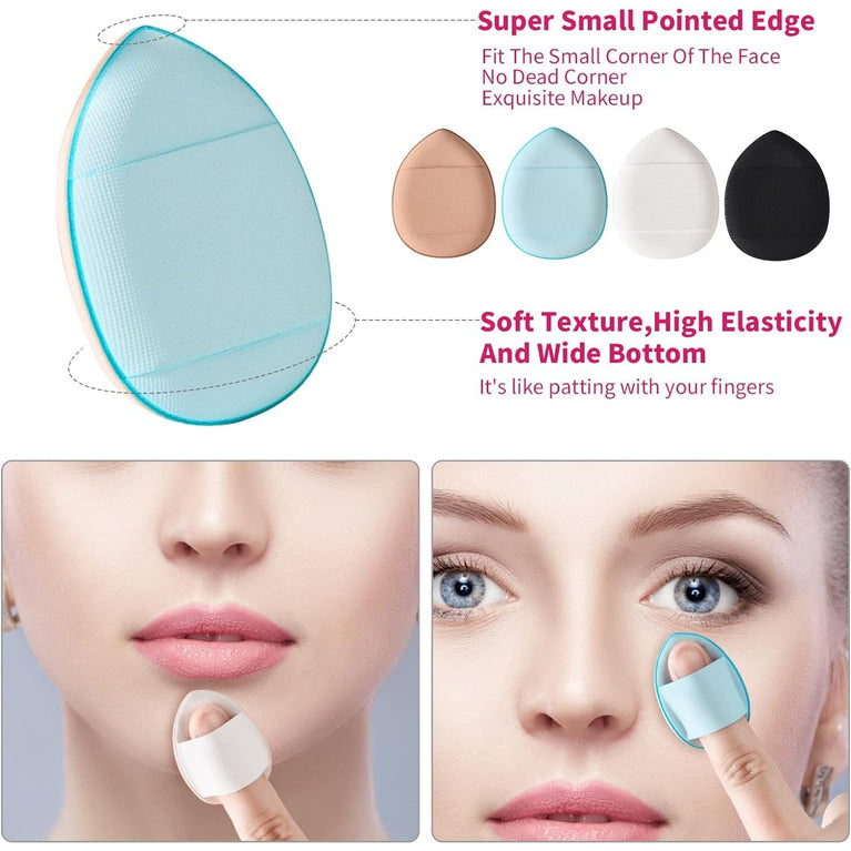 Makeup Powder Puffs, 4 Pack - Triangular, Washable Sponge with Strap for Wet or Dry Cosmetics