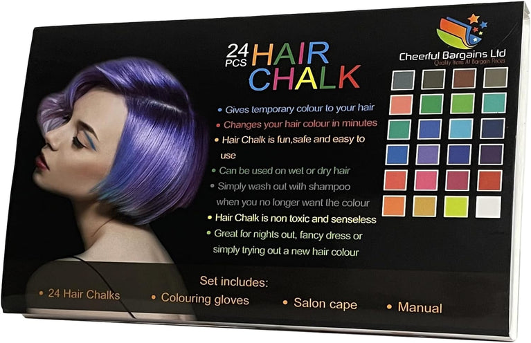 24-Piece Hair Chalk Set with Gloves & Cape | Temporary Hair Dye Kit for Dark & Light Hair