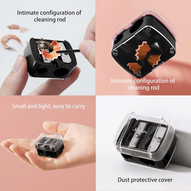 Dual Hole Makeup Pencil Sharpener with Detachable Cover for Eyeliner, Lip Liner & Eyebrow Pencils - Compact, Portable & Durable Cosmetic Tool