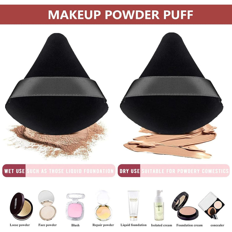 2-Pack Plush Triangle Makeup Sponges with Strap - Soft Reusable Cosmetic Puffs for Wet and Dry Use