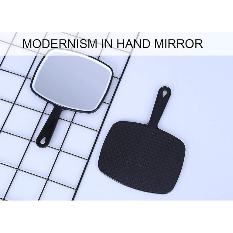 Classic Black Handheld Mirror with Handle, Single-Sided Square Design