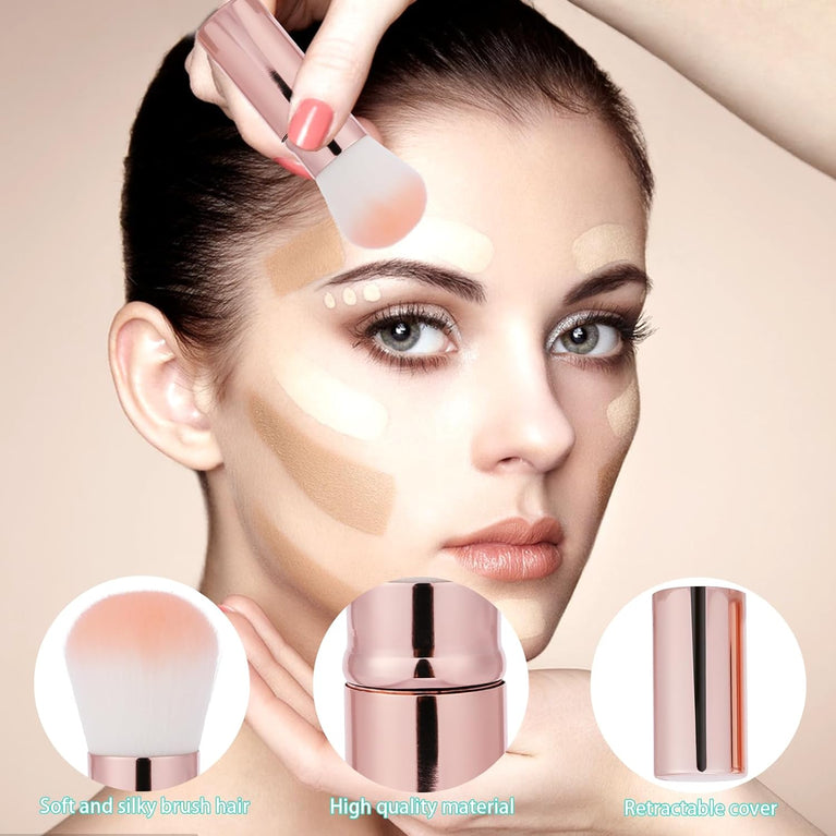 2 Pack Makeup Brush Duo with Retractable Design, Protective Covers, Fine Bristles for Flawless Bronzer