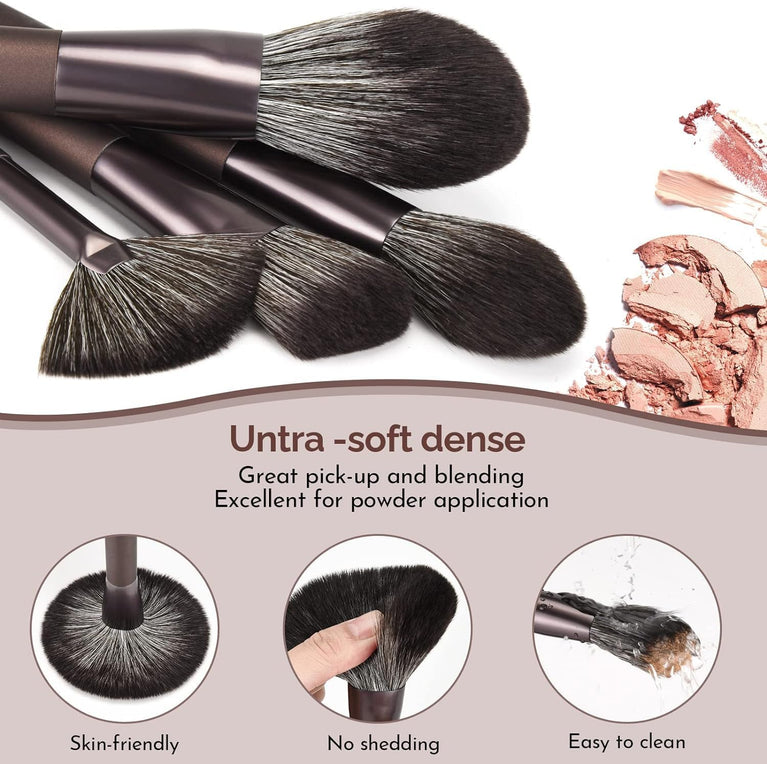 Flawless Face Essentials: 12-Piece Coffee Makeup Brush Set with Stylish Pink Handles