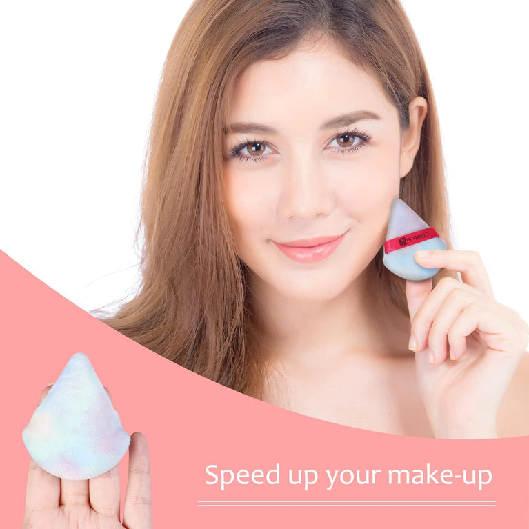 Makeup Powder Puffs, 4 Pack - Triangular, Washable Sponge with Strap for Wet or Dry Cosmetics