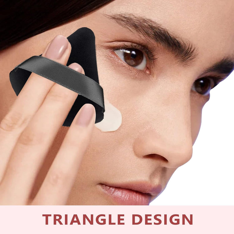 2-Pack Plush Triangle Makeup Sponges with Strap - Soft Reusable Cosmetic Puffs for Wet and Dry Use