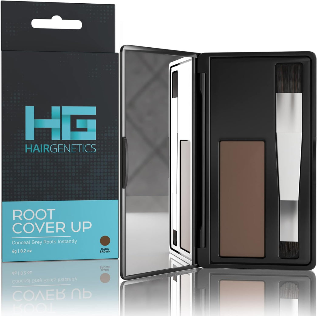 Hair Genetics Dark Brown Root Touch Up Powder with Full Grey Coverage, Ideal for Eyebrows and Beards