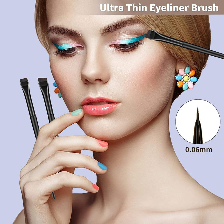 3-Piece Eyeliner Brush Set with Flat & Angled Brushes - Professional Makeup Tools for Shaping Eyebrows