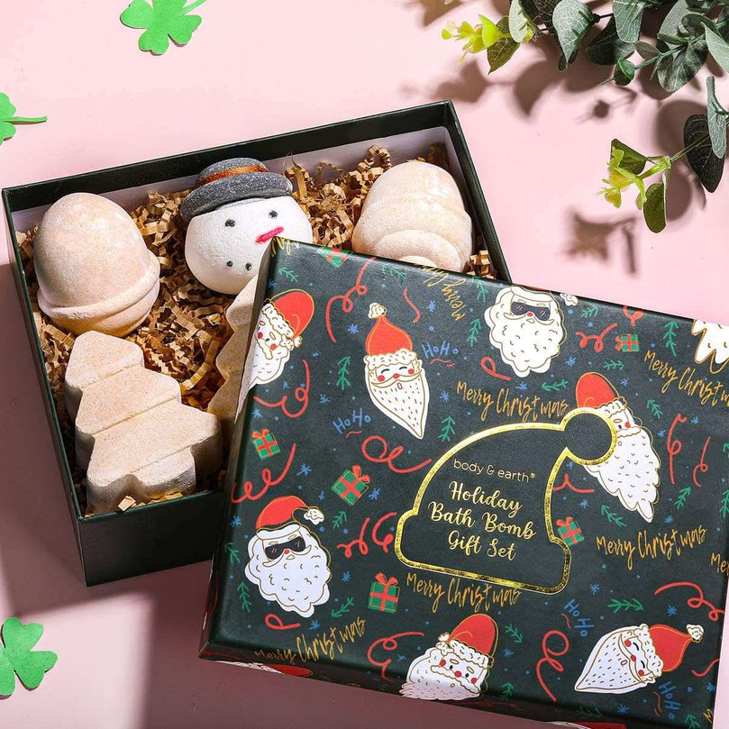 BODY & EARTH Christmas Bath Bombs Gift Set - Handmade Bubble and Floating Fizzies Spa Kit, Xmas Gifts for Women, Mom, Her