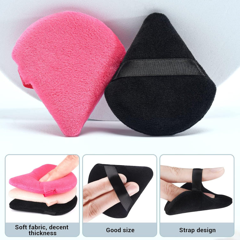 Makeup Powder Puffs, 4 Pack - Triangular, Washable Sponge with Strap for Wet or Dry Cosmetics