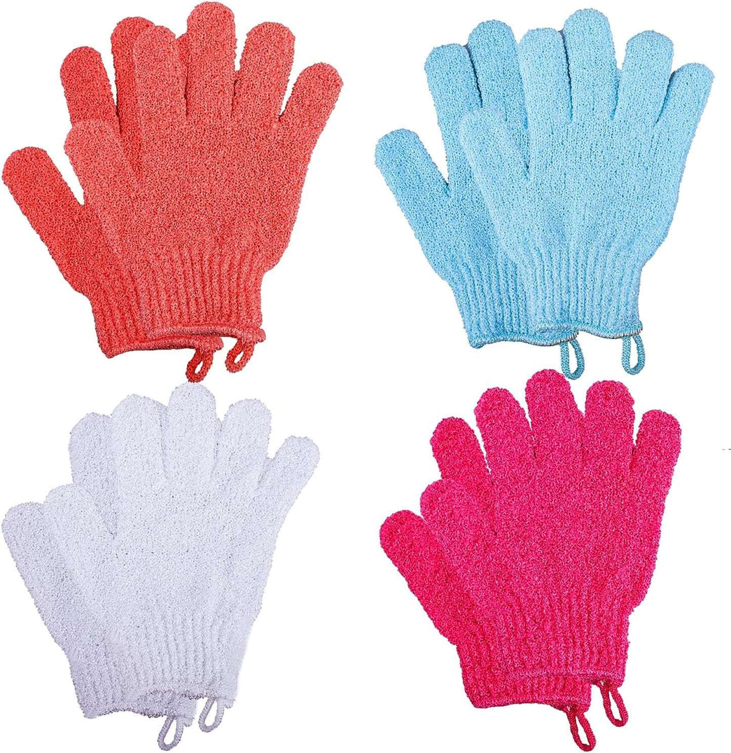 8 PCS Exfoliating Gloves, Polyester Exfoliator Mitt, Body Exfoliating Wash Glove Dead Skin Remover Shower Body Scrub Gloves for Adults and Kids, Ingrown(Blue, White, Pink, Orange）