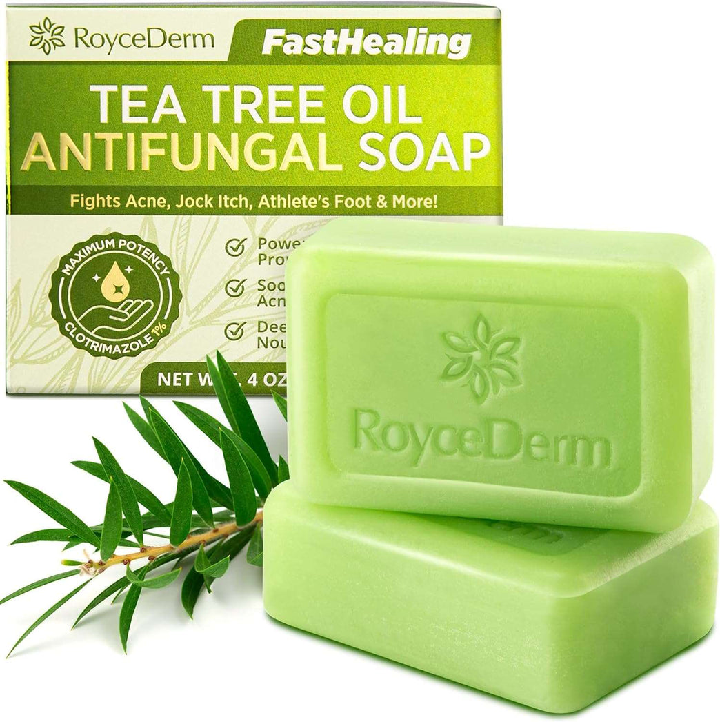 Antifungal Antibacterial Tea Tree Soap: Tea Tree Oil Soap for Face & Body Acne - Antifungal Antibacterial Treatment Soap for Athlete's Foot Tinea Versicolor Folliculitis Ringworm Jock Itch - 2 Pack