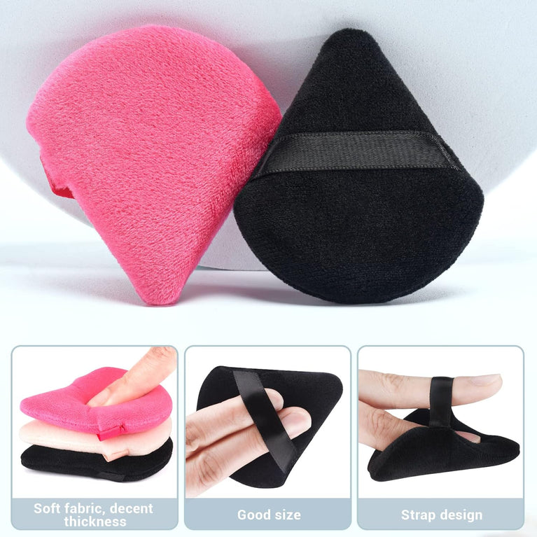 Makeup Powder Puffs, 4 Pack - Triangular, Washable Sponge with Strap for Wet or Dry Cosmetics