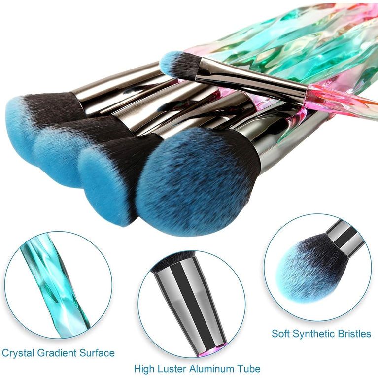 Crystal Gem Makeup Brushes Set with Starry Gift Box - 15pcs Professional Makeup Brush Collection in Blue