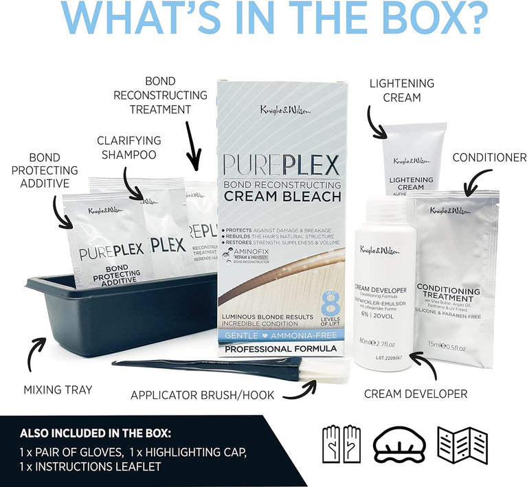 Knight & Wilson Pure Plex Bond Nourishing Hair Bleach Kit with Ammonia Free Formula for Gentle Lightening and Repair