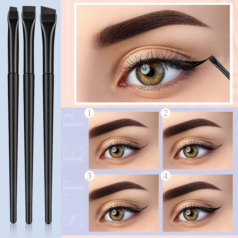 3-Piece Eyeliner Brush Set with Flat & Angled Brushes - Professional Makeup Tools for Shaping Eyebrows