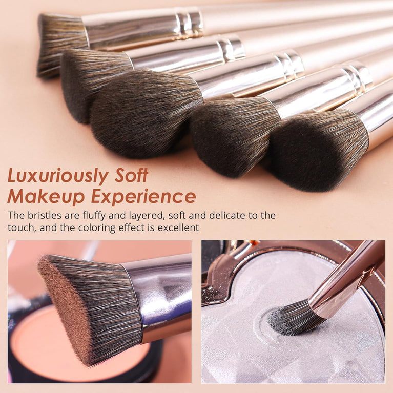 BEAKEY 12-Piece Makeup Brush Set with Blender Sponges - Black/Silver