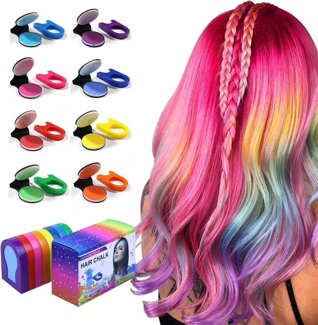 Temporary Hair Chalk Set - 8 Color Pack for Women - Washable Dye Kit for Halloween, Christmas, Makeup and Parties