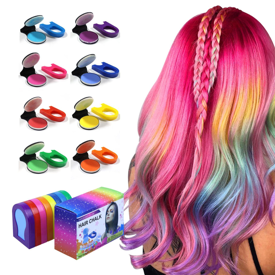Temporary Hair Chalk Set - 8 Color Pack for Women - Washable Dye Kit for Halloween, Christmas, Makeup and Parties