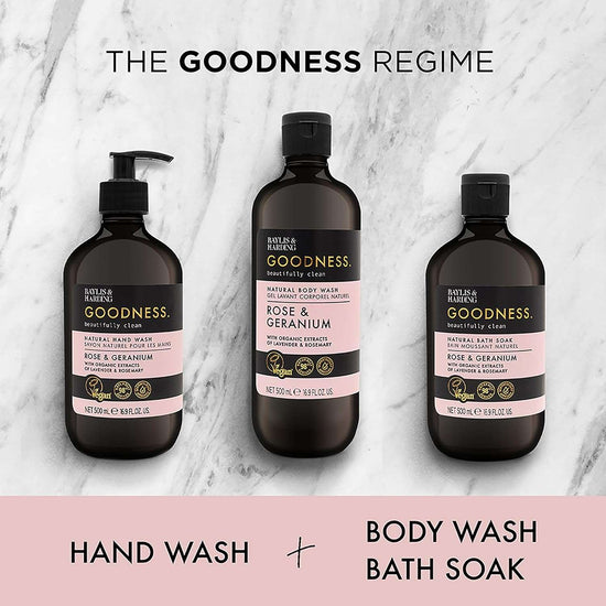 Baylis & Harding Goodness Rose & Geranium Natural Bath Soak, 500 ml (Pack of 3) - Vegan Friendly