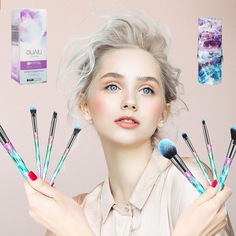 Crystal Gem Makeup Brushes Set with Starry Gift Box - 15pcs Professional Makeup Brush Collection in Blue