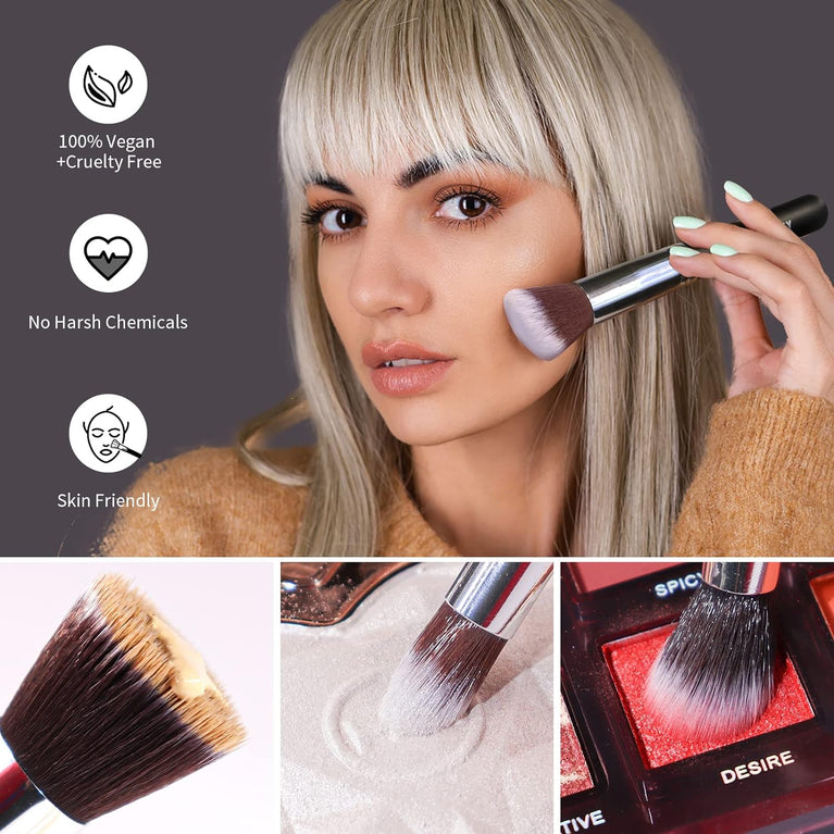 BEAKEY 12-Piece Makeup Brush Set with Blender Sponges - Black/Silver