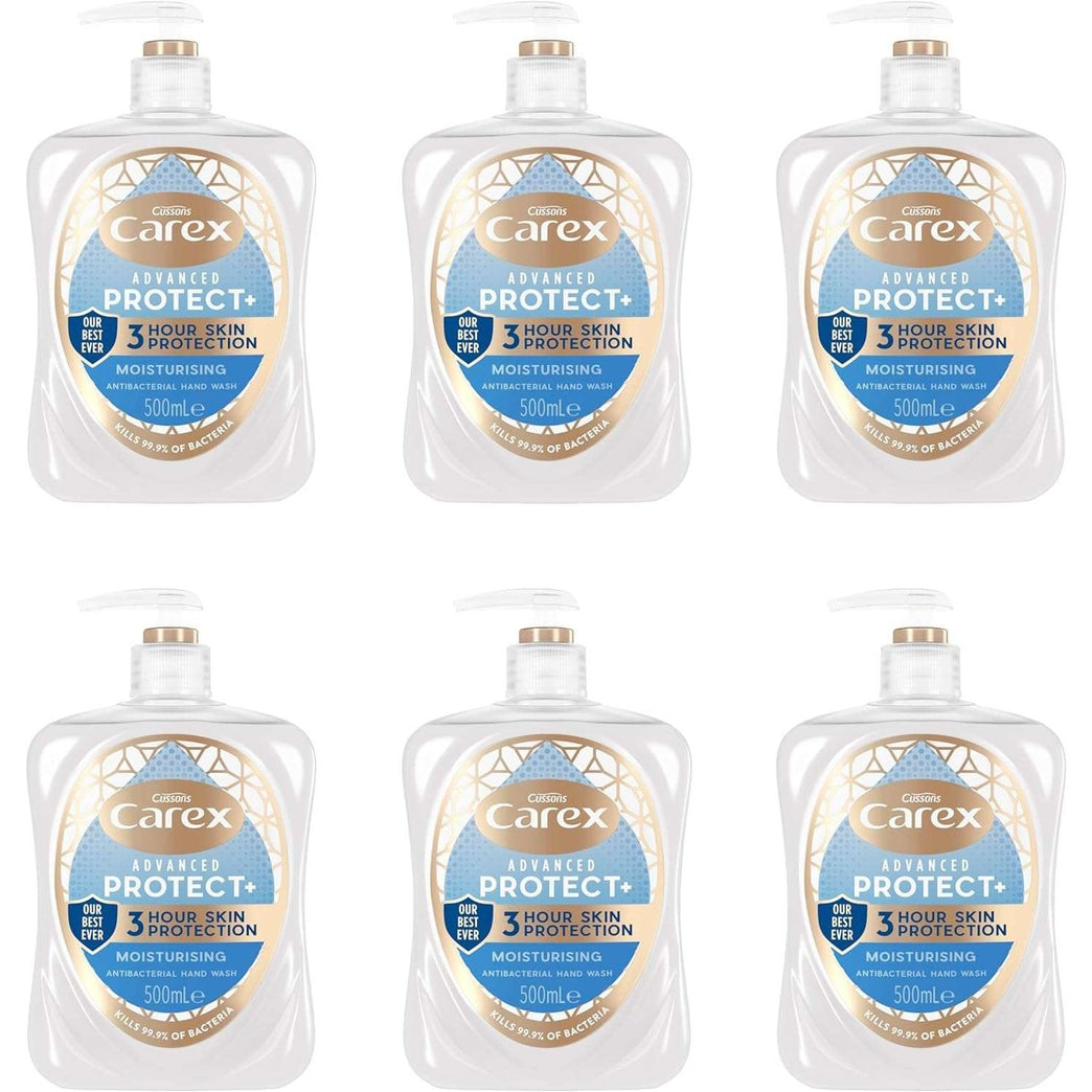 Carex Advanced Care Moisturising Antibacterial Hand Wash, 3x More Moisturisers, Clean & Protect Hands, Bulk Buy, Pack of 6 x 500ml