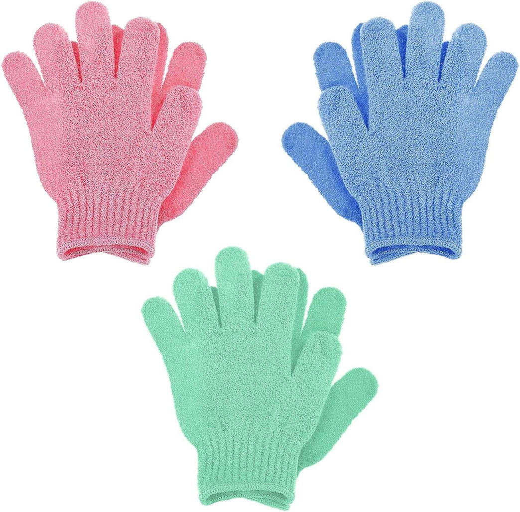 Sibba 6Pcs Exfoliating Gloves Bamboo Exfoliator Mitt Body Scrub Exfoliating Washcloths Scrubbing Glove for Shower, Spa, Massage and Dead Skin Cell Remover Loofah (Green, blue, pink)