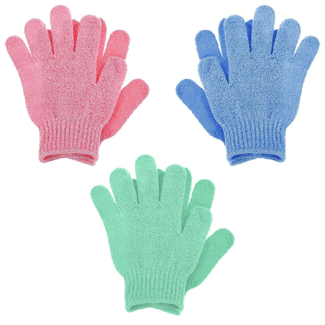 Sibba 6Pcs Exfoliating Gloves Bamboo Exfoliator Mitt Body Scrub Exfoliating Washcloths Scrubbing Glove for Shower, Spa, Massage and Dead Skin Cell Remover Loofah (Green, blue, pink)