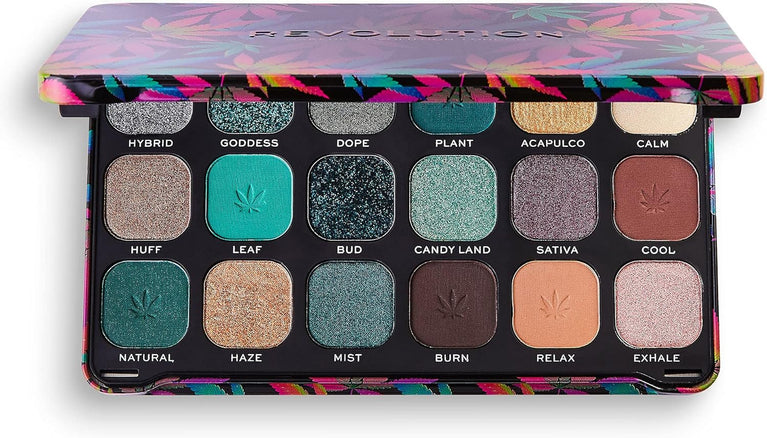 Makeup Revolution's Forever Flawless 18-shade Cannabis Sativa Infused Eyeshadow Palette with Matte and Shimmer Finishes, 19.8g - Chilled