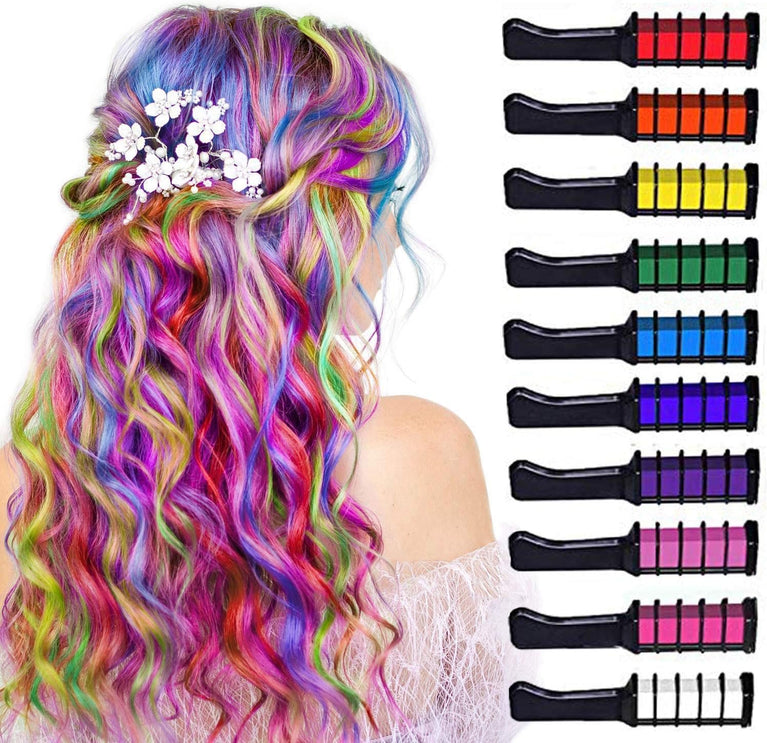 Girls' Ultimate Hair Chalk Set: 10 Vibrant Colors with Washable Brushes for Stylish Hair Art and Party Looks, Ideal Gift for Kids on Various Occasions