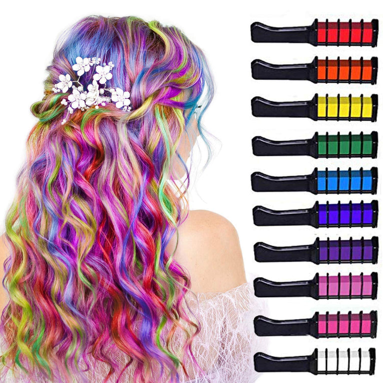 Girls' Ultimate Hair Chalk Set: 10 Vibrant Colors with Washable Brushes for Stylish Hair Art and Party Looks, Ideal Gift for Kids on Various Occasions