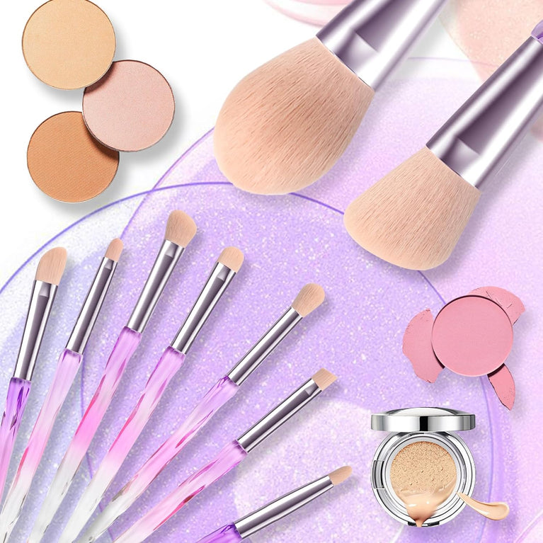 Crystal Gem Makeup Brushes Set with Starry Gift Box - 15pcs Professional Makeup Brush Collection in Blue