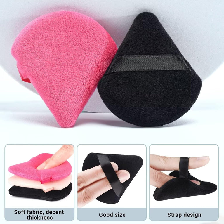 Makeup Powder Puffs, 4 Pack - Triangular, Washable Sponge with Strap for Wet or Dry Cosmetics